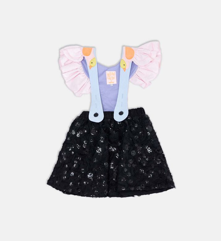 فستان قصير بقصّة واسعة بتصميم حمامة برية