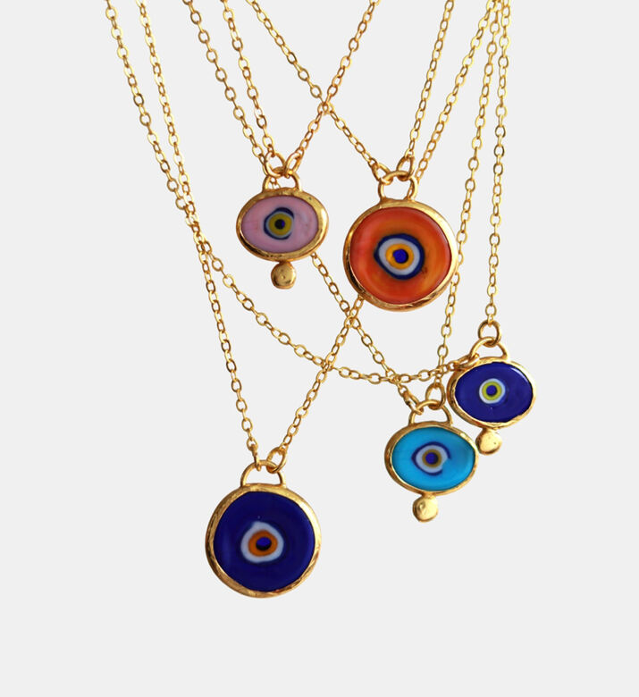 Ottoman Hands Evil Eye Pendant Necklace, Navy, Packshot View