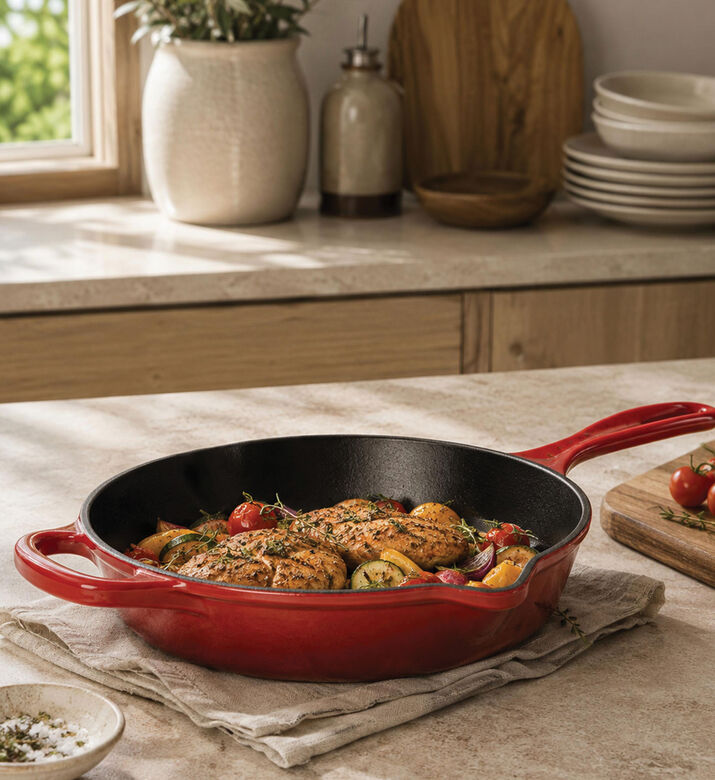 Le Creuset Deep Cast Iron Skillet, Red, 26-cm, Packshot View