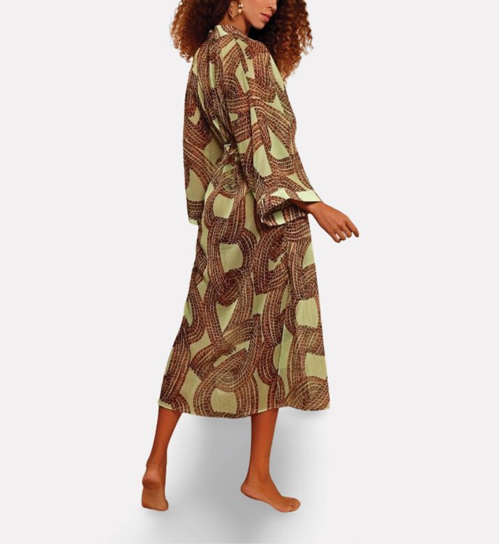 Karla Vivian Rope Pattern Tie Waist Kimono, Model View