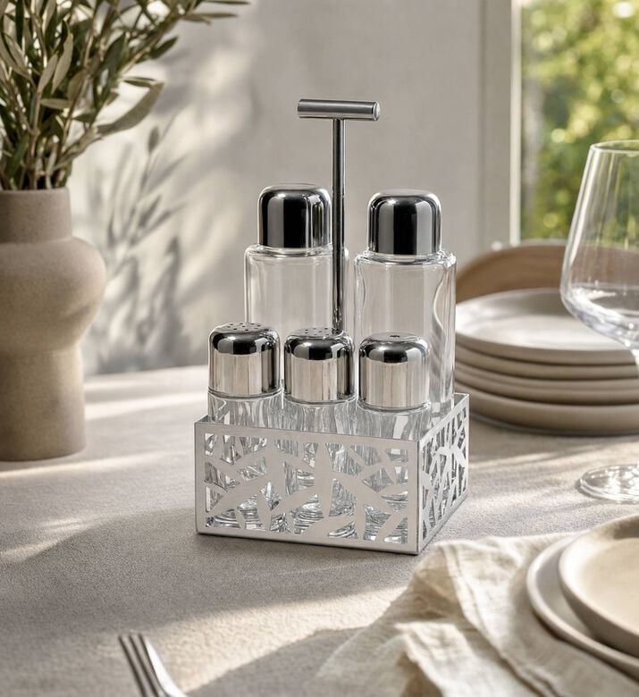 Alessi Leaf Motif Condiment Set - 11.5 X 9.3 X 21.6 Cm, Model View