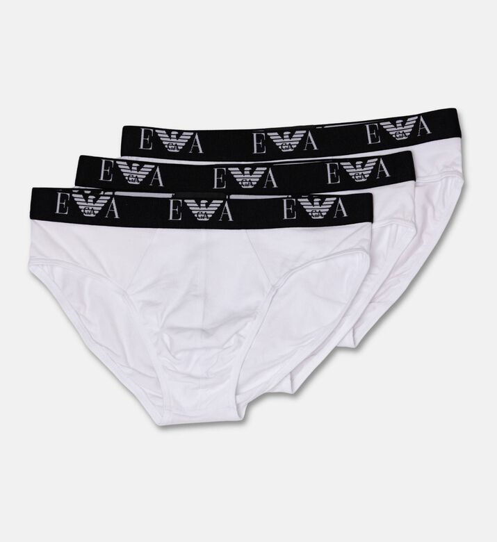 Emporio Armani Logo-waistband 3-pack Low-rise Briefs, White, Xl, Packshot View