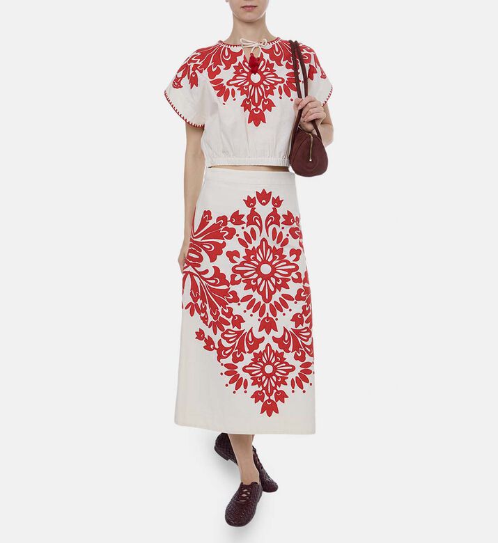 Embroidered Short-sleeve Cropped Blouse Embroidered Short-sleeve Cropped Blouse