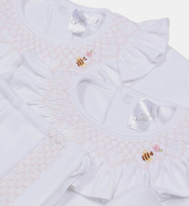 طقم دنغري مكشكش بتطريز نحل 4 قطع