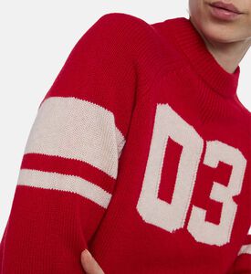 Ba and Sh Stripe-embroidery Long-sleeve Sweater, Red, L, Model View