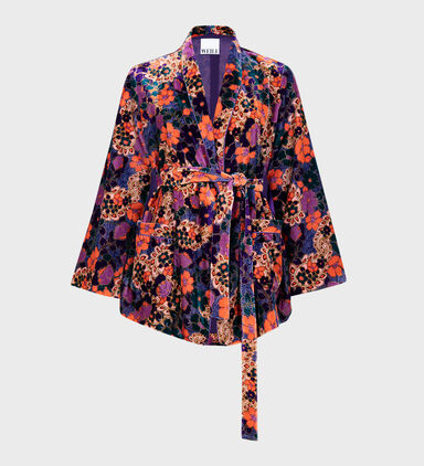 Velour Printed Kimono Jacket
