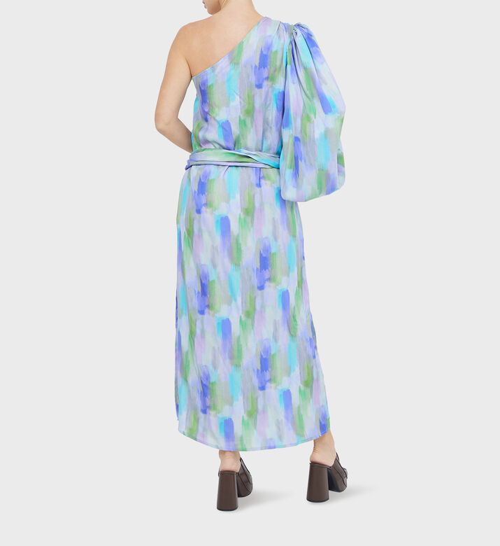 فستان ماكسي بأكمام بالون وربطة عنق