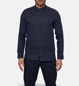 Galeries Lafayette Linen Button-down Stand Collar Shirt, Dark-blue, Xxl, Model View