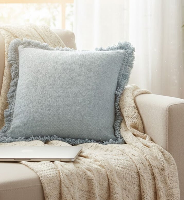 Home Deco and More Celeste Cotton Square Filled And Vaccumed Cushion, Light-blue, Packshot View Home Deco and More Celeste Cotton Square Filled And Vaccumed Cushion, Light-blue, Packshot View