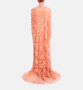 Michael Cinco Floral-embroidery Cape Flared Dress, Light-brown, Xl, Model View