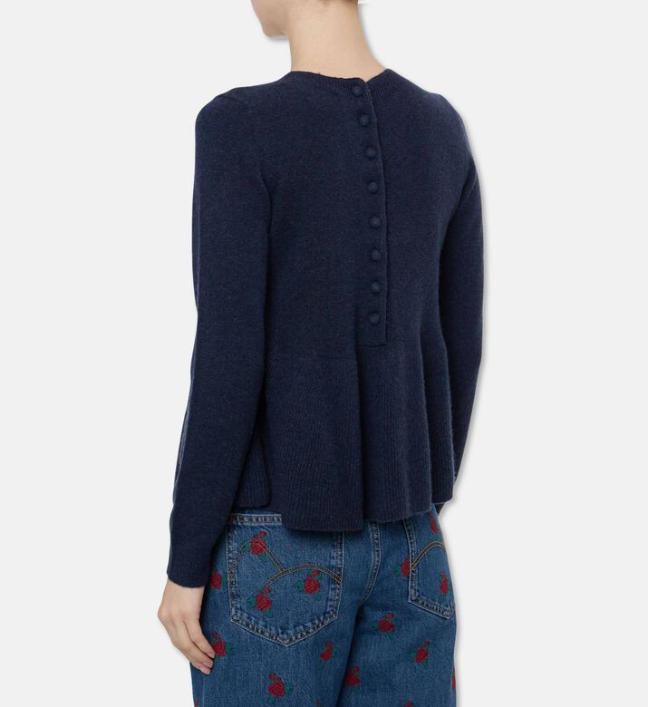 Ba and Sh Ruffle Hem Button Closure Sweater, Dark-blue, Xs, Model View