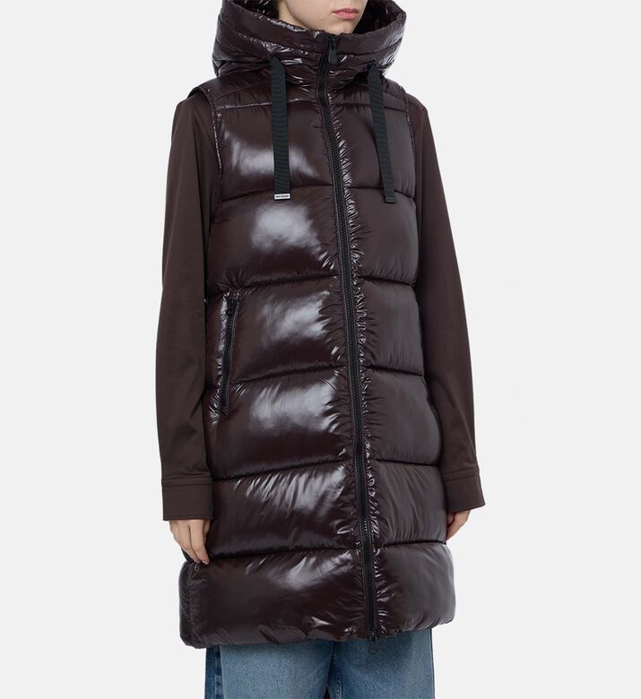 Save the Duck Padded Sleeveless Hooded Vest, Brown, S, Model View