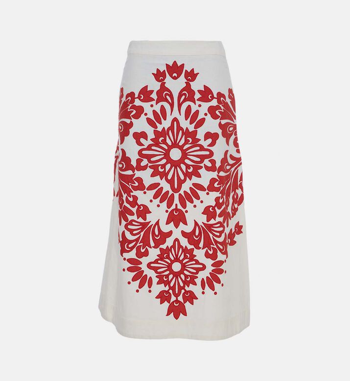 تنورة بخصر مطاطي وتطريز أزهار