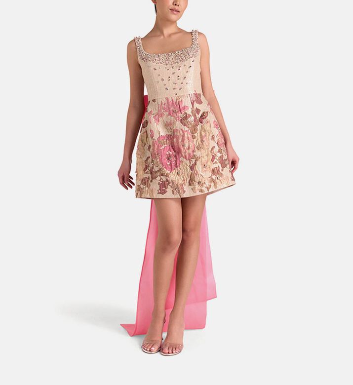 Brocade Crystal Embellished Mini Bow Dress