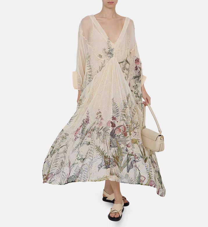 Floral-print Wide Sleeves Maxi Dress