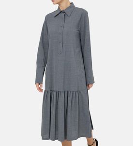 فستان ميدي بياقة بولو وطيات خلفية