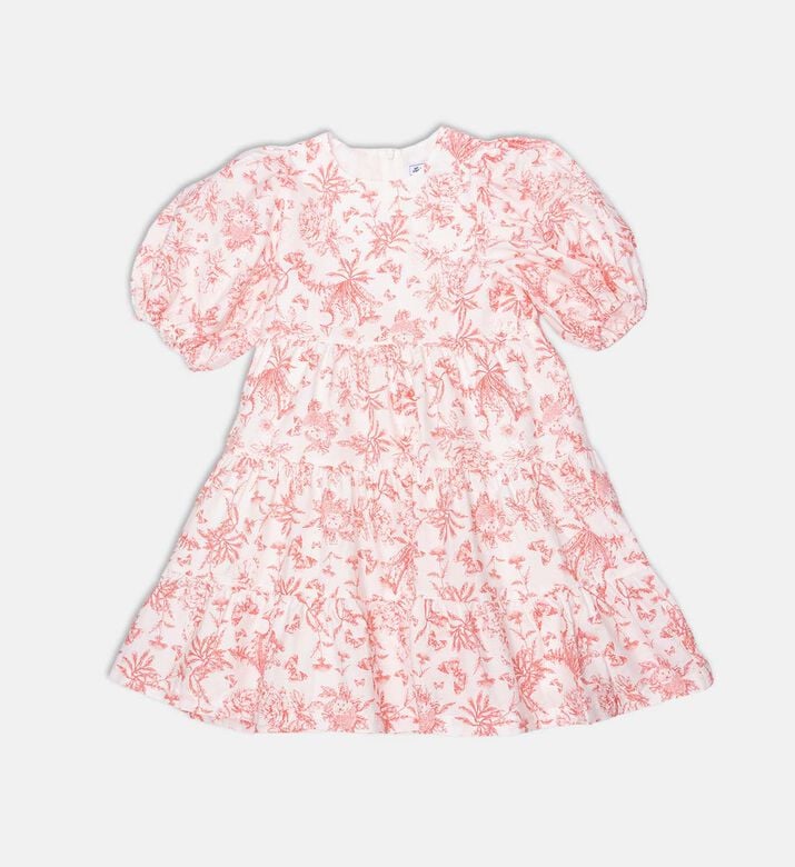 Floral-print Crewneck Tiered Smock Dress