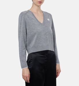 Ba and Sh Begona Embroidered Logo Long-sleeve Cardigan, Light-grey, M, Model View