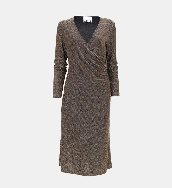 Metallic V-neck Wrap Fitted Dress