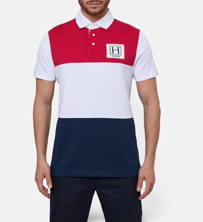 Hackett London Heritage Two-tone Button Placket Polo Shirt, Model View