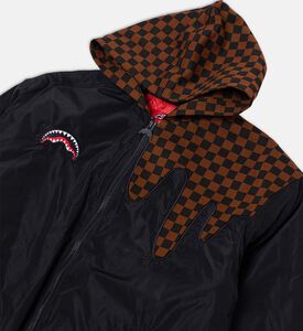 Dripped Checkered Pattern Bomber Jacket