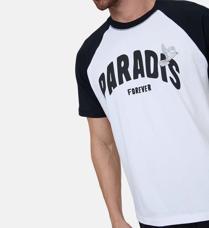 تيشيرت قطن بطبعة شعار متباين