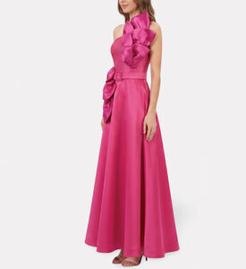 Savanna Feuille Appliqu&eacute; One-shoulder Maxi Dress, Pink, S, Model View