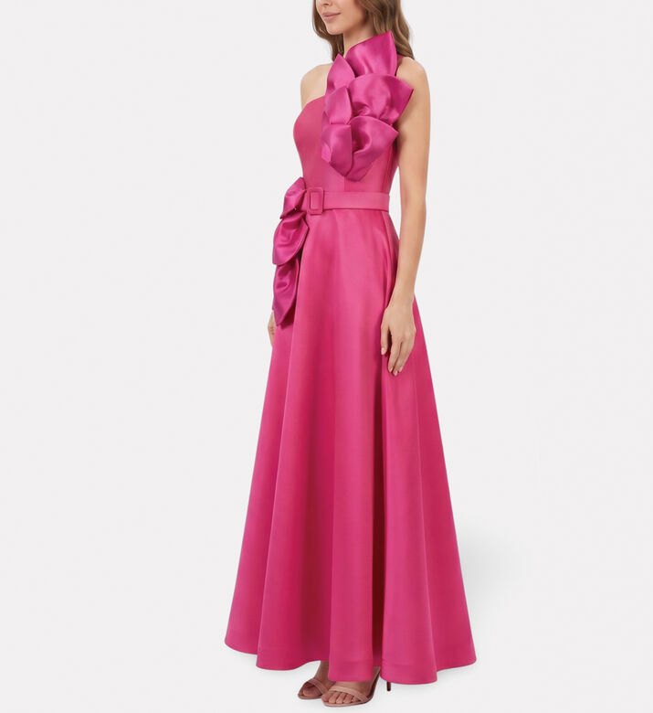 Savanna Feuille Appliqu&eacute; One-shoulder Maxi Dress, Pink, S, Model View