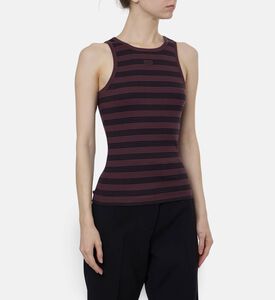 Ganni Tonal Logo Embroidered Micro-stripe Tank Top, Brown, M, Model View