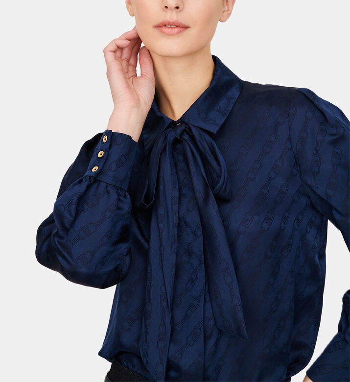 Tie Embossed Long Sleeve Blouse Tie Embossed Long Sleeve Blouse