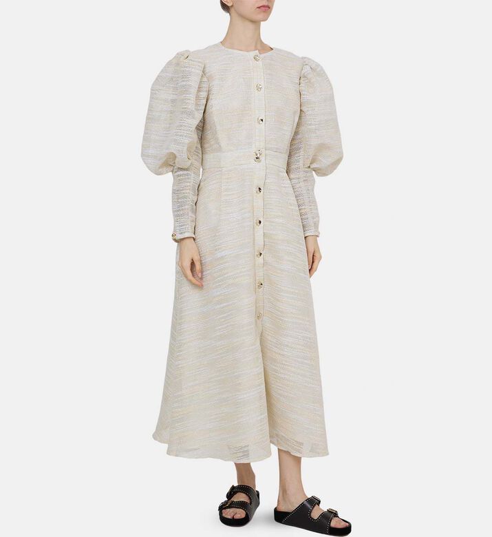 Puff-sleeve Midi Dress