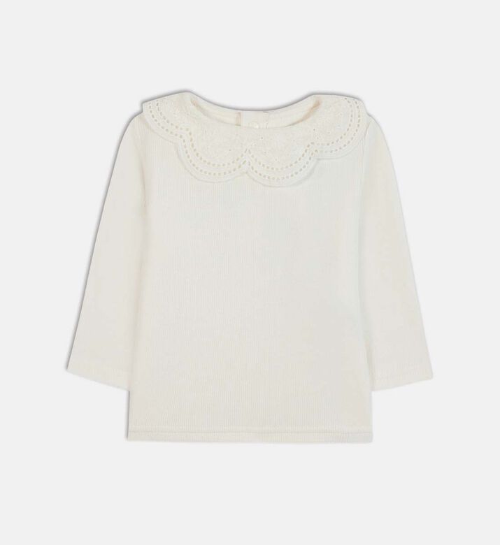 Ribbed Lace Collar T-shirt