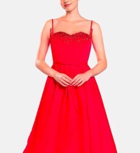 Michael Cinco Hand Beaded-embroidery Corset Midi Dress, Red, Xl, Model View