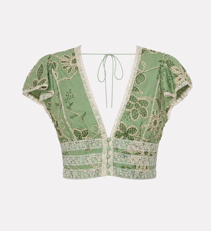 Alice + Olivia Embroidered V-neck Cropped Top, Packshot View