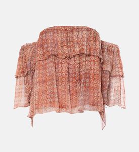 بلوزة مكشكشة بأكمام مكشوفة وطبعة أزهار