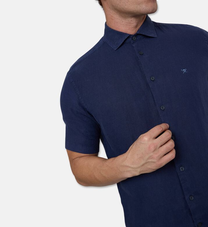 Hackett London Logo-embroidery Short-sleeve Shirt, Navy, S, Model View
