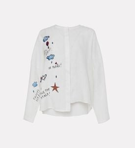 Angelina Linen Sun Back-print Oversized Shirt, Packshot View