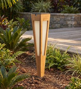 Les Jardins Lanai Teak Wood Torch Solar Lantern, Packshot View