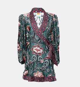 فستان أرابيسك قصير بأكمام طويلة مزين بأزهار