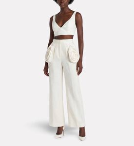 Savanna Galeries Lafayette Linen Draped Trousers, Model View