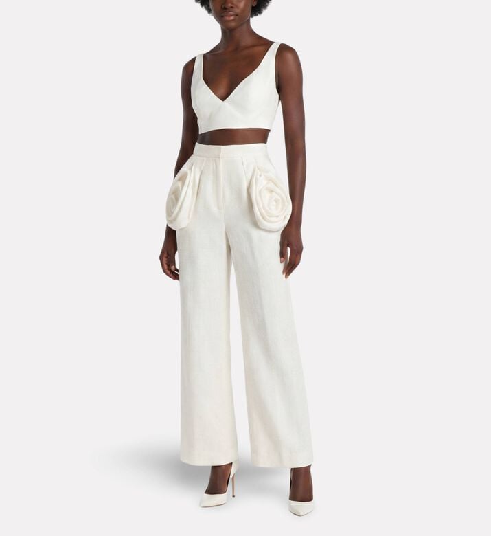 Savanna Galeries Lafayette Linen Draped Trousers, Model View