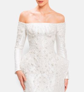 Michael Cinco Embellished Off-shoulder Long Dress, Model View