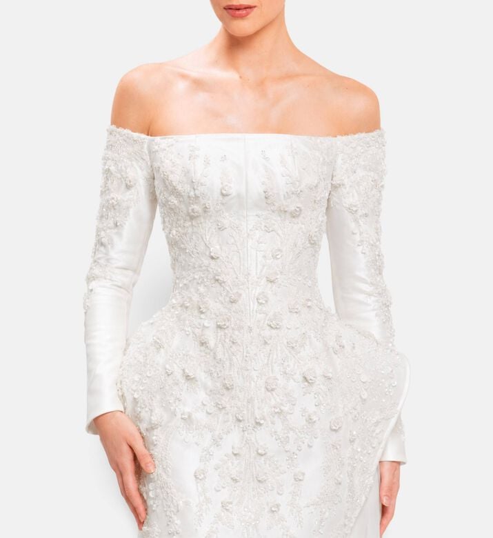 Michael Cinco Embellished Off-shoulder Long Dress, Model View