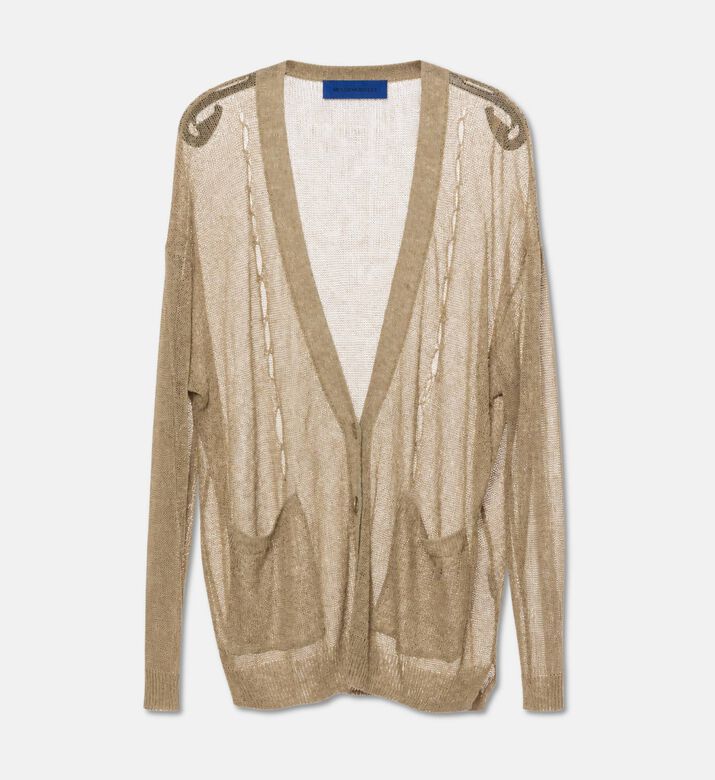 Mes Demoiselles Open-knit Front Pockets Cardigan, Beige, M, Packshot View