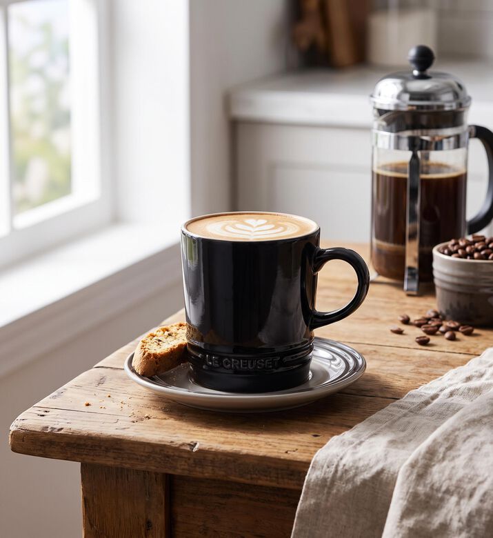 Le Creuset Stoneware Cappuccino Mug, Black, 200-ml, Model View
