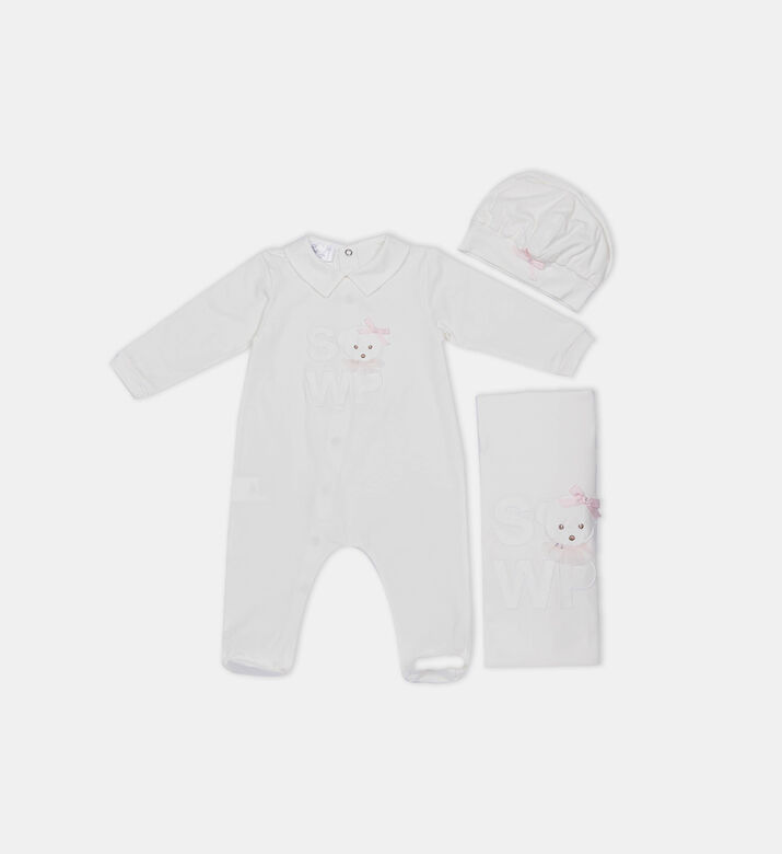 Bear-embroidery Dungaree 3-piece Set