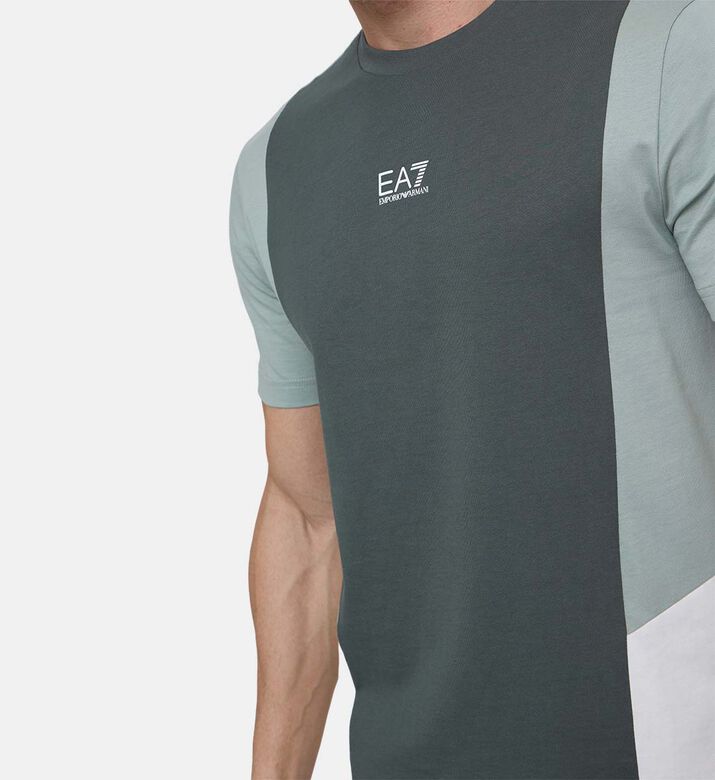 تيشيرت صيفي جيرسي قطن مقسم بألوان بياقة دائرية