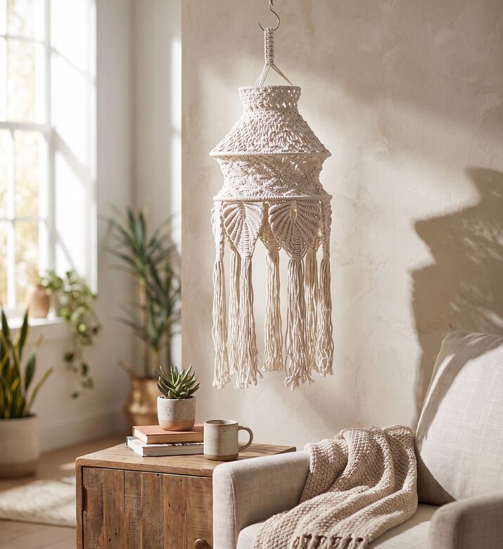 Home Deco and More Velue Natural Cotton Macrame Chandelier, Packshot View
