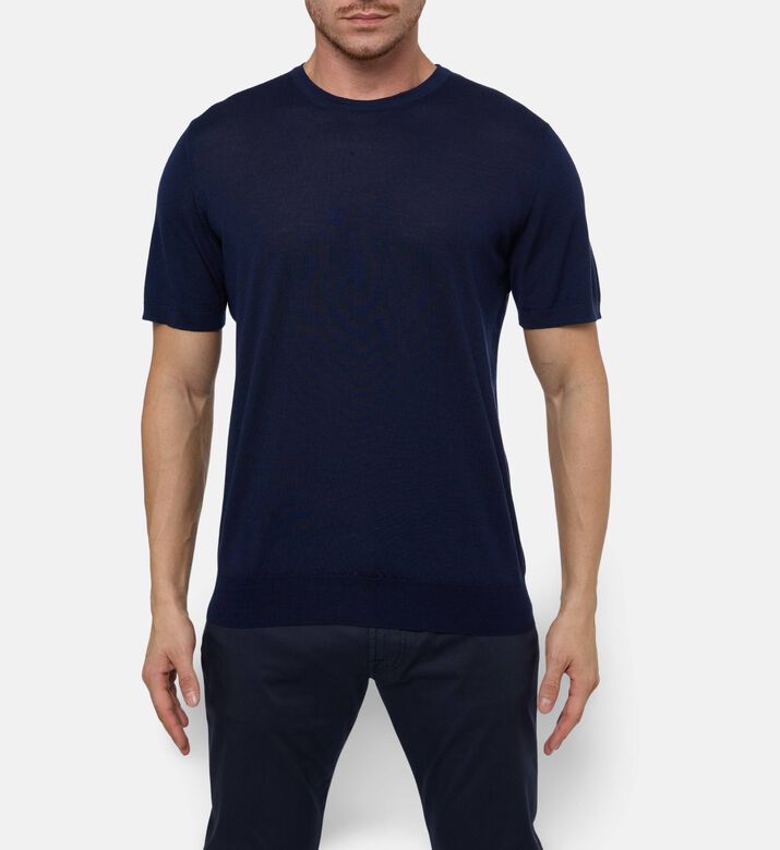 Corneliani Lightweight Virgin Wool Knit Shirt, Dark-blue, 54, Model View