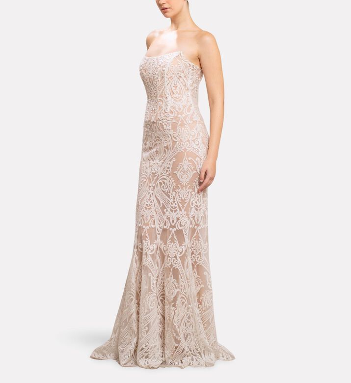Michael Cinco Thread Embroidered Long Dress, Model View